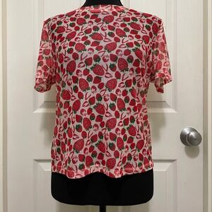 Anthropologie Porridge Strawberry Print Mesh Top Sheer Short Sleeve‎ Cute Small